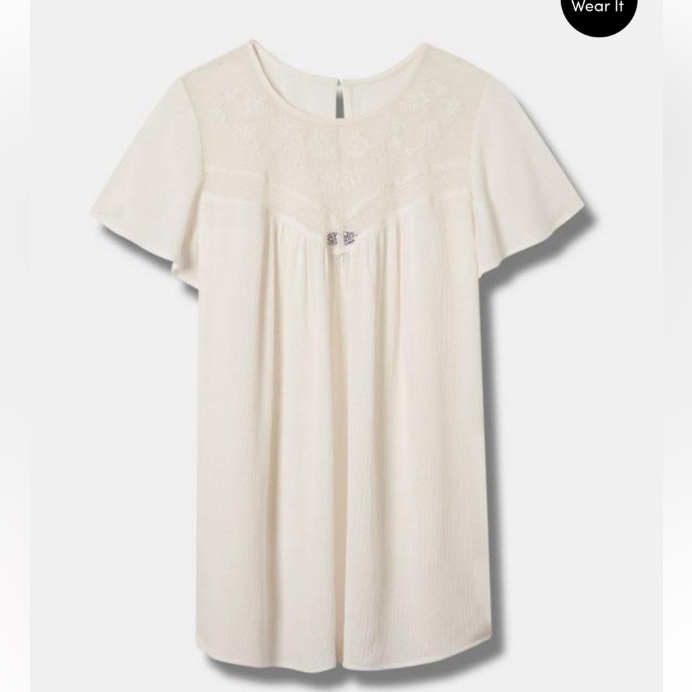 Torrid Crinkle Gauze Flutter Sleeve Lace Mix Top